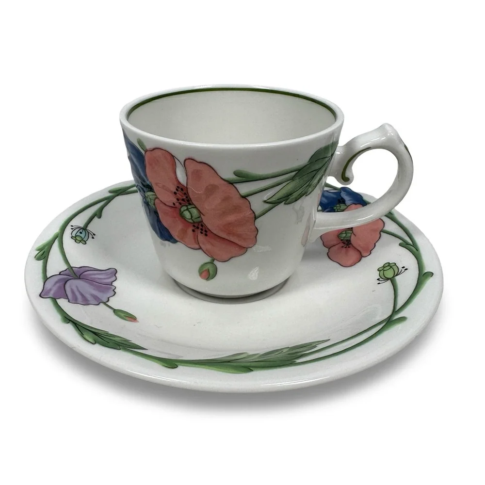 Villeroy Boch Amapola Teacup‎ Saucer Set Floral Poppies Porcelain Made Germany